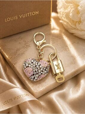 Authentic Louis Vuitton Lock & Key with Unbranded Heart Charm, Keychain